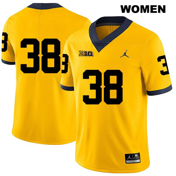 Women's NCAA Michigan Wolverines Joseph Files #38 No Name Yellow Jordan Brand Authentic Stitched Legend Football College Jersey QO25M05VY